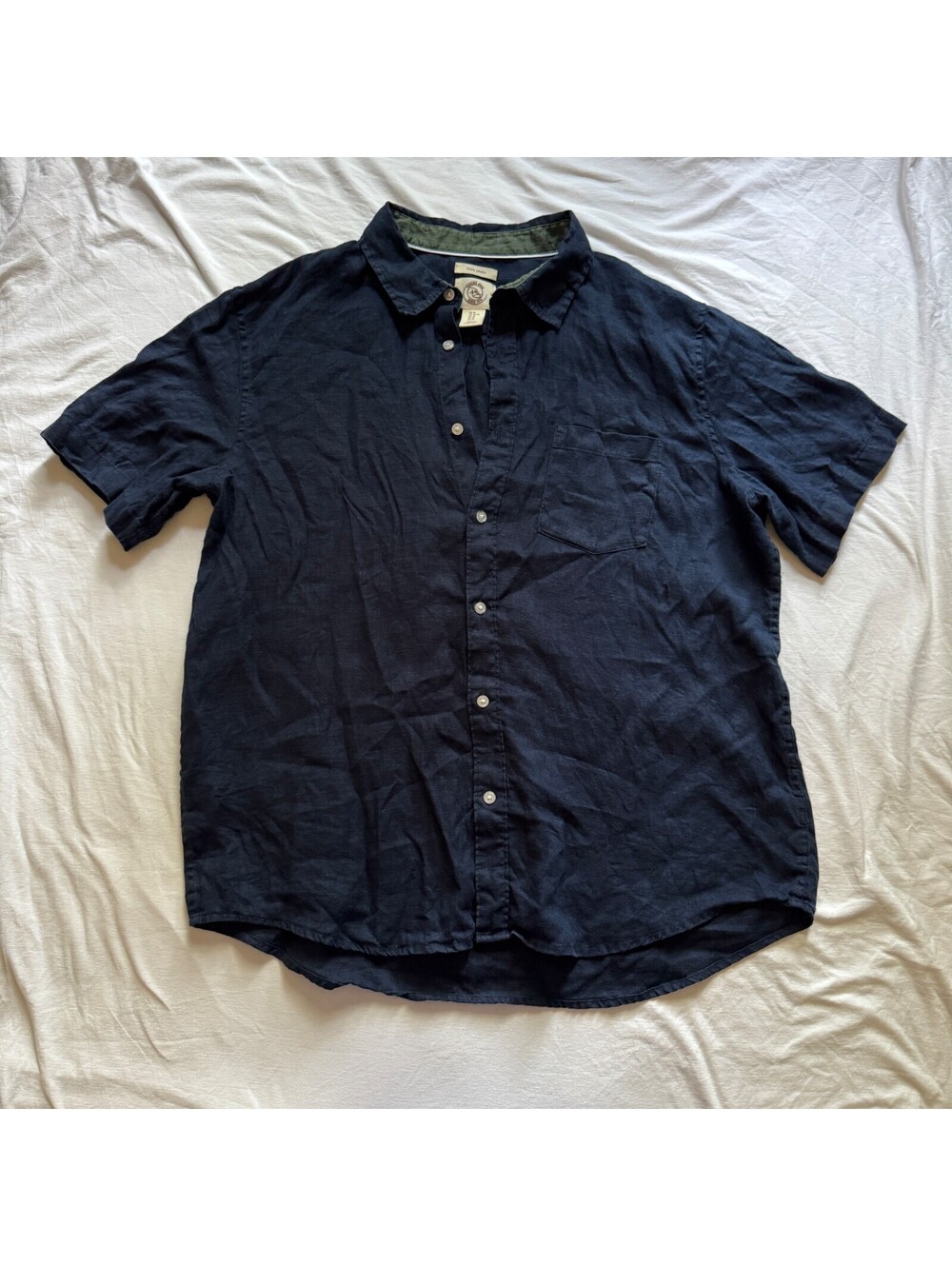 Panama Jack 100% Linen Shirt XL Navy Blue Short Sleeve Button Down Coastal Beach